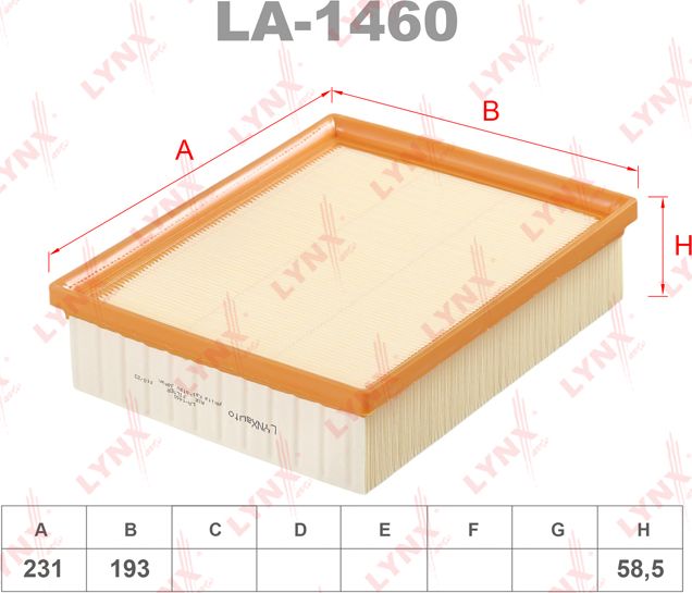 Воздушный фильтр LYNXauto для Renault Vel Satis I 2002-2009. Артикул LA-1460