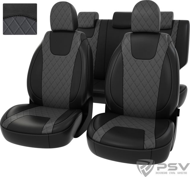 Чехлы PSV Оригинал на сидения для Lada Vesta, Vesta SW Cross 2015-2026, цвет Ромб Черный/отстрочка серая. Артикул 132436