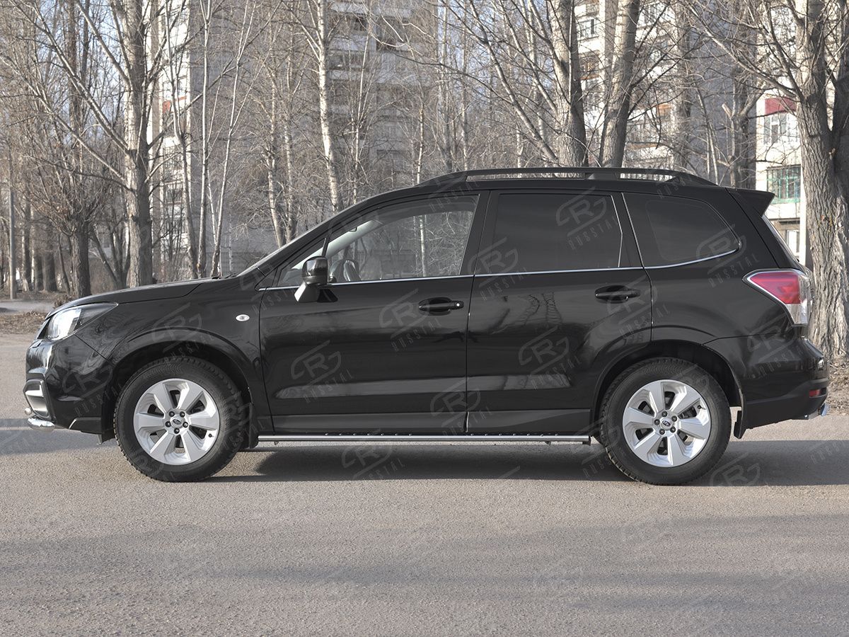 Защита порогов RusStal труба 75х42 овал с проступью для Subaru Forester IV рестайлинг 2 2016-2018. Артикул SUFO-003346