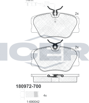 Тормозные колодки Icer передние для Mercedes-Benz W124, A124 1990-1993. Артикул 180972-700
