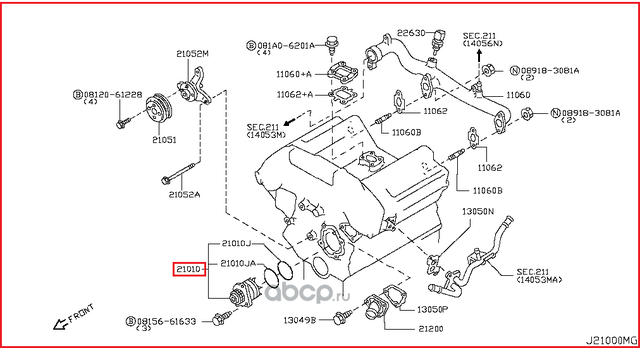 Помпа (водяной насос) Nissan для Infiniti QX50 I 2013-2017. Артикул B1010AL50B
