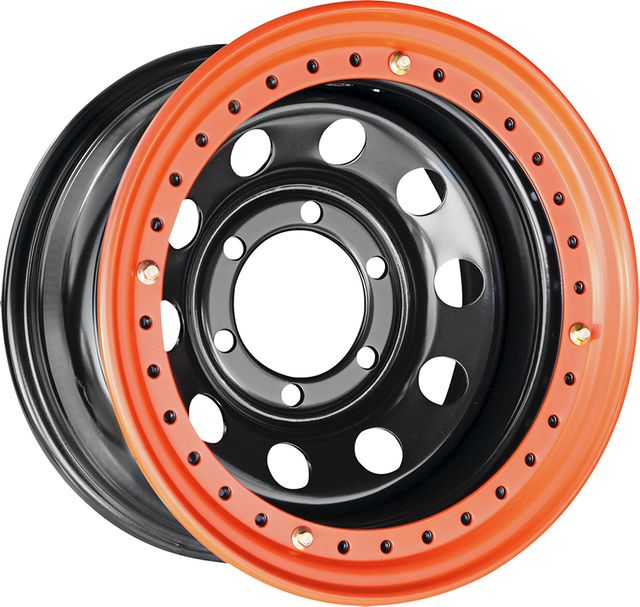 Колёсный диск OFF-ROAD Wheels усиленный стальной черный 6x139,7 8xR15 d110 ET-19 с бедлоком (оранжевый) для Toyota Hilux VII 2005-2015. Артикул 1580-63910BL-19 BD-O