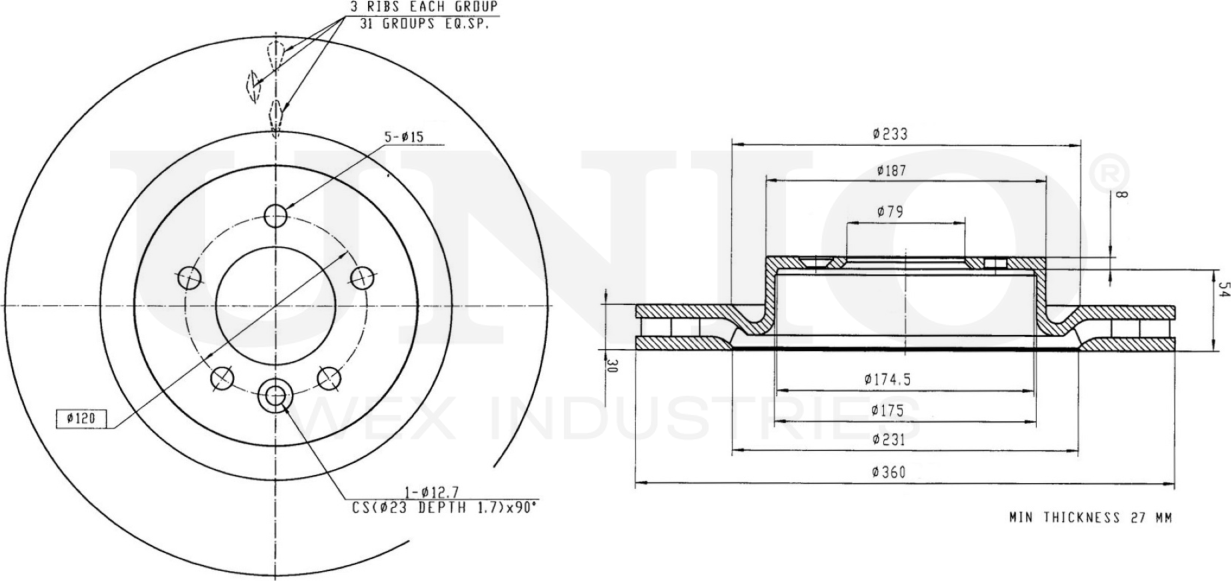 Диск тормозной (Unio). Артикул BRD-20338