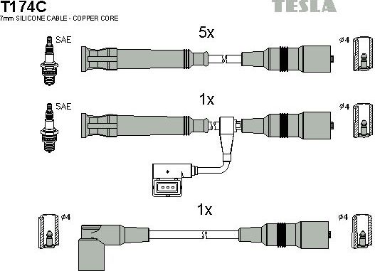 Высоковольтные провода (провода зажигания) (комплект) Tesla. Артикул T174C