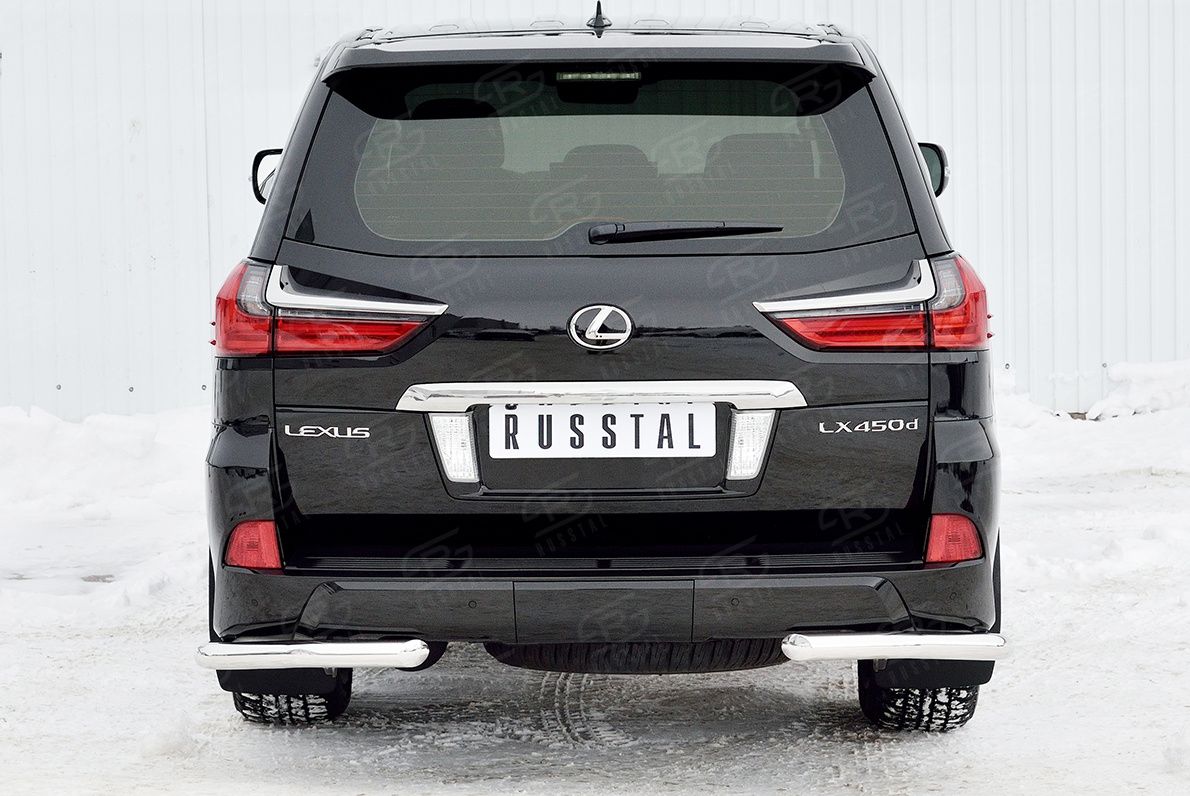 Защита RusStal заднего бампера уголки d63 секции для Lexus LX450d III 2-й рестайлинг 2015-2026 (кроме F-Sport). Артикул LLX4Z-002525