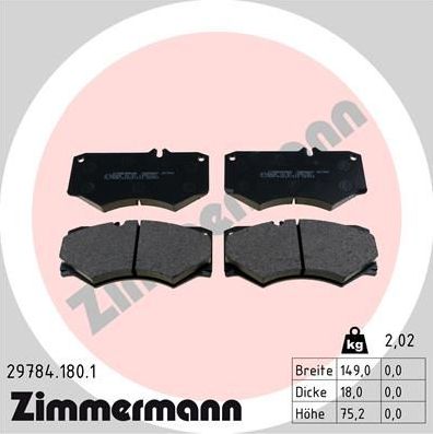 Тормозные колодки Zimmermann передние для PUCH G-modell W461 1991-2001. Артикул 29784.180.1
