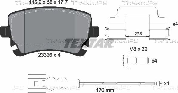 Тормозные колодки Textar Q+ задние для Volkswagen Transporter T6 2015-2026. Артикул 2332602