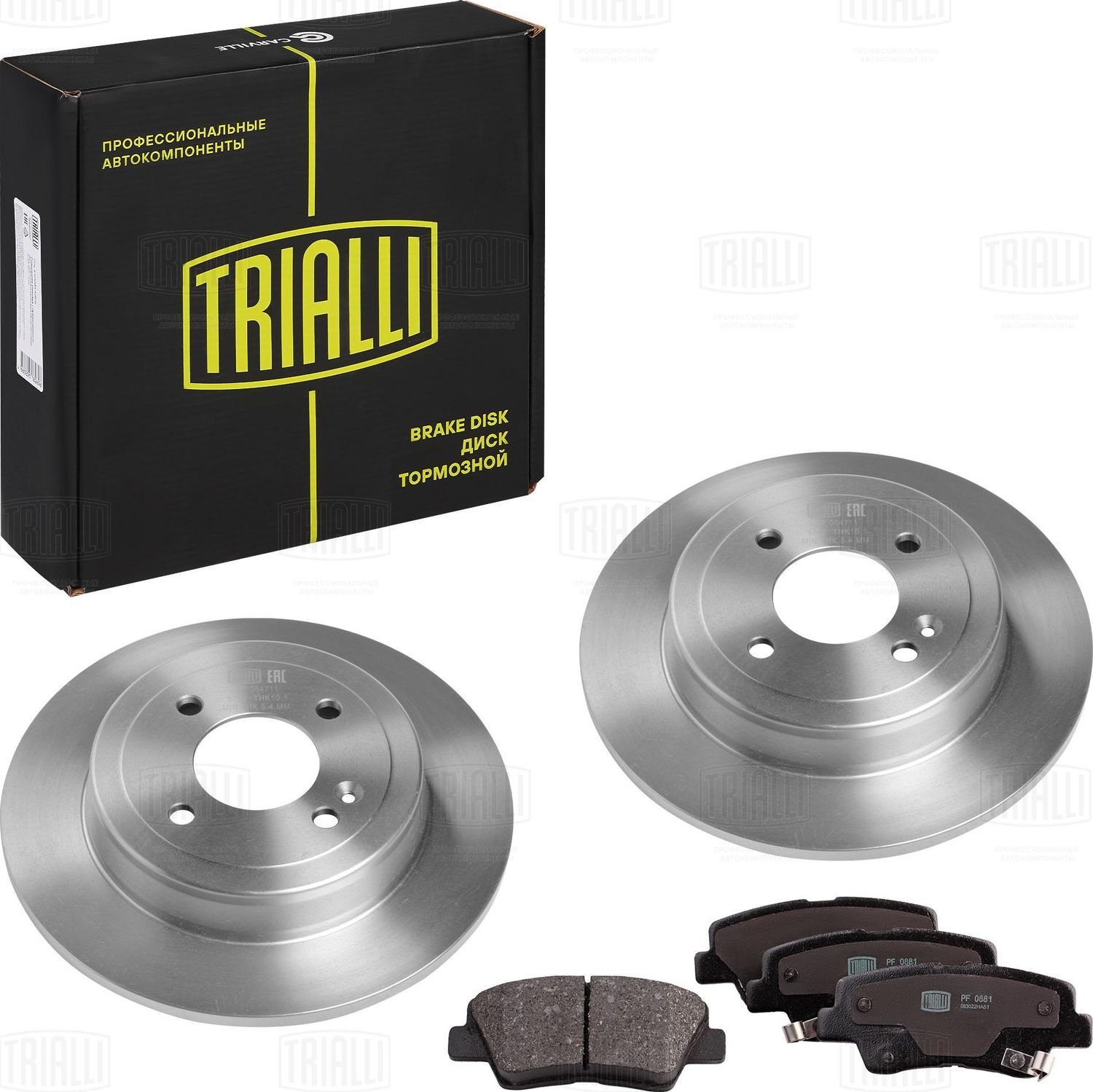 Комплект торм. дисков и колодок для а/м Hyundai Solaris (10-)/Kia Rio (10-) зад. (Trialli). Артикул BK084711