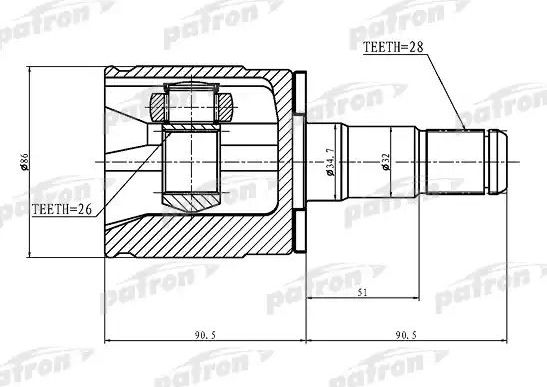 Шрус внутренний (граната) Patron передний левый для Mitsubishi Pajero II 1990-1999. Артикул PCV1402