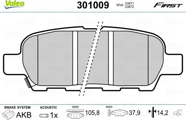 Тормозные колодки Valeo First. Артикул 301009