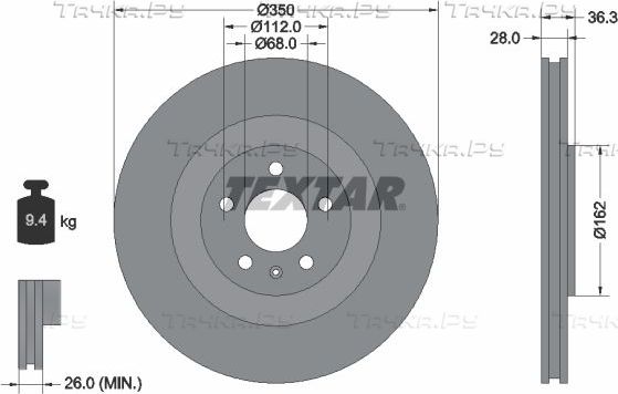 Тормозной диск Textar Pro+ задний для Volkswagen Touareg III 2017-2026. Артикул 92290405
