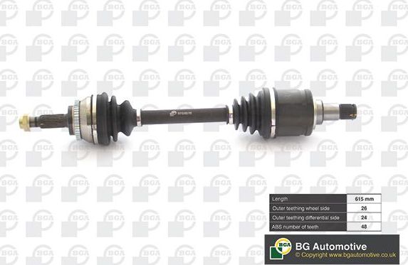 Полуось (привод в сборе, приводной вал) BGA передняя левая для Toyota Avensis II 2003-2008. Артикул DS7608L