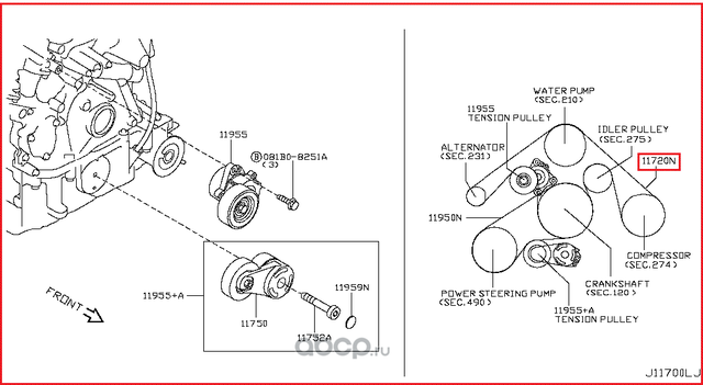Приводной ремень поликлиновой Nissan. Артикул 117201CA1C