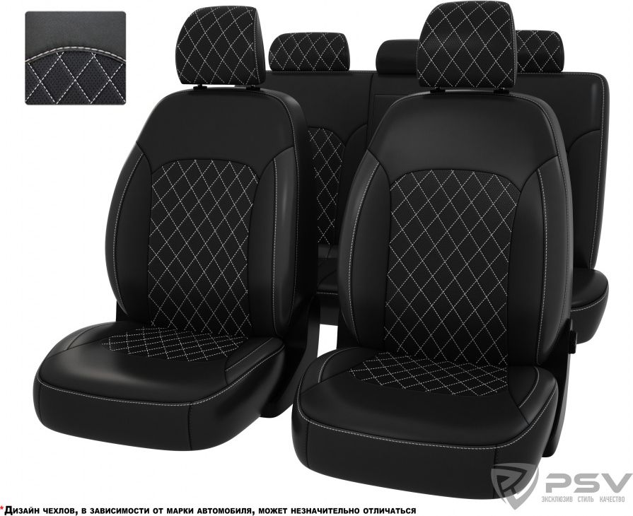 Чехлы PSV Оригинал на сидения для UAZ Patriot 2014-2026, цвет Черный/отстрочка белая. Артикул 131840
