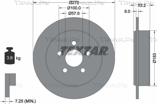Тормозной диск Textar задний для Plymouth Neon 1999-2001. Артикул 92108600