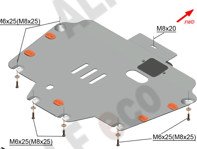 Защита алюминиевая Alfeco для картера и МКПП Haval H6 2WD, 4WD 2014-2020. Артикул ALF.55.02al