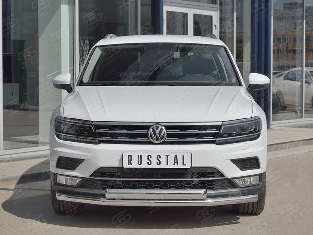 Защита RusStal переднего бампера d63 секции-d75х42 дуга для Volkswagen Tiguan II 2016-2020 (кроме Off Road). Артикул VGZ-002715