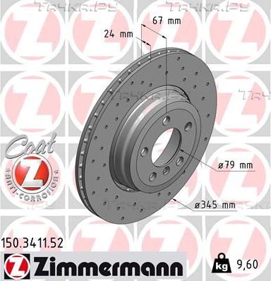 Тормозной диск Zimmermann Sport Coat Z задний для BMW 7 IV (E65/E66) 2001-2005. Артикул 150.3411.52