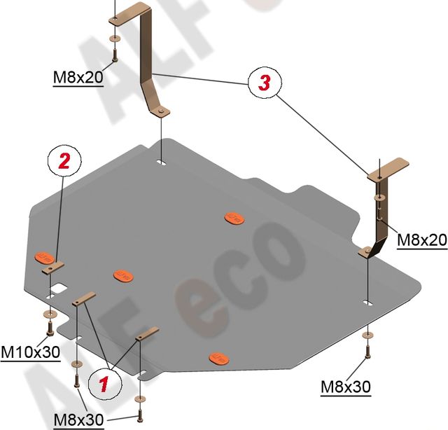 Защита алюминиевая Alfeco для картера и КПП Mitsubishi Galant IX 2004-2012. Артикул ALF.14.15 AL4