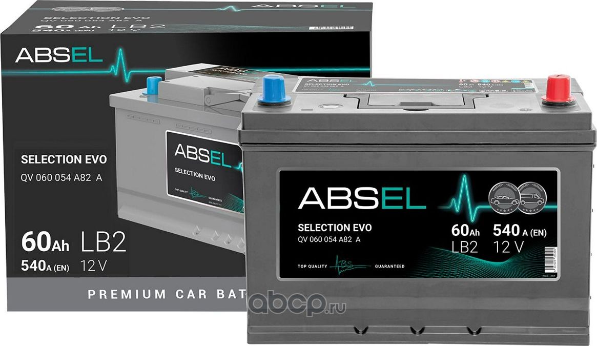 Аккумулятор ABSEL SELECTION EVO 12V LB2 60Ah 540A (0) ОП (легковая) type EURO (2 Absel. Артикул QV060054A82A