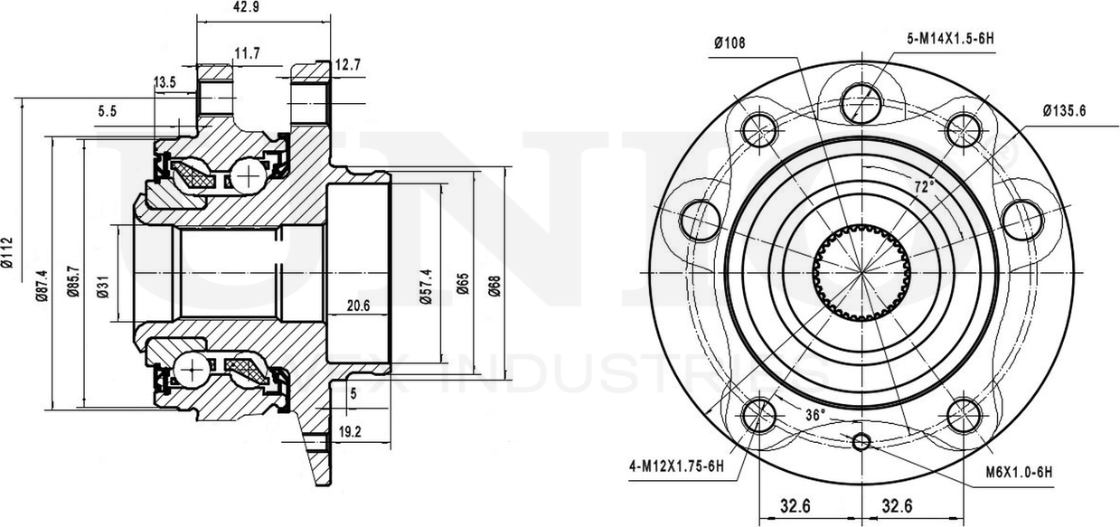 Ступица колеса с интегрированным подшипником (Unio). Артикул HUB-20082