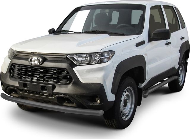 Защита Slitkoff переднего бампера d57 для Lada Niva Travel 2020-2026 Серебристая. Артикул NivTR006S