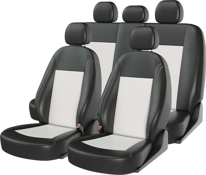 Чехлы универсальные CarFashion Atom Leather Small на сидения авто, цвет Черный/Белый/Белый. Артикул 10985