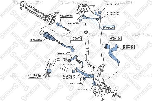 Поперечный рычаг передней подвески Stellox правый/левый верхний для Audi S5 I (8T) 2007-2017. Артикул 57-00237-SX