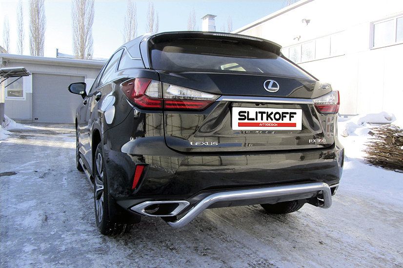 Защита Slitkoff заднего бампера d57 скоба для Lexus RX350 IV 2015-2026. Артикул LRX15-008