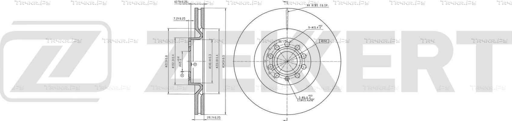 Тормозной диск Zekkert передний для Volkswagen Passat CC I 2008-2012. Артикул BS-6834