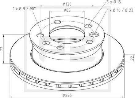 Тормозной диск PE Automotive передний для Mercedes-Benz Vario 1996-2010. Артикул 016.291-00A