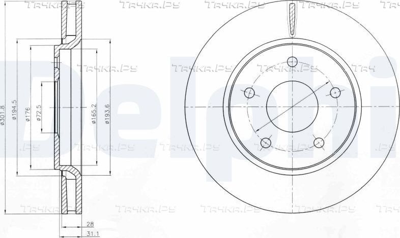 Тормозной диск Delphi передний для Chrysler Grand Voyager V 2007-2026. Артикул BG4248