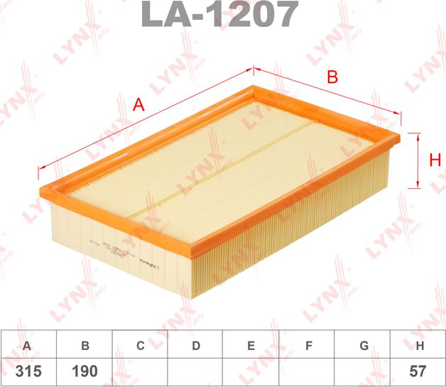 Воздушный фильтр LYNXauto. Артикул LA-1207