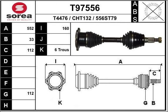 Полуось (привод в сборе, приводной вал) EAI. Артикул T97556