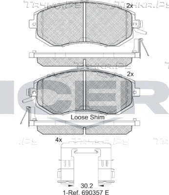 Тормозные колодки Icer передние для Subaru Legacy V 2009-2014. Артикул 182199