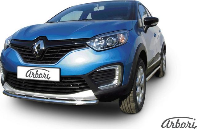 Защита Arbori переднего бампера d42 для Renault Kaptur 2016-2026. Артикул AFZDARK02