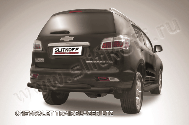 Защита Slitkoff заднего бампера d76/57 двойная ЧЕРНАЯ матовая для Chevrolet TrailBlazer II 2012-2016. Артикул CHTB12-010B