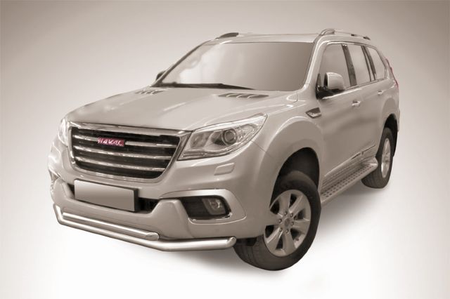 Защита Slitkoff переднего бампера d76+d57 двойная для Haval H9 I рестайлинг 2017-2026. Артикул HavH9-17-004