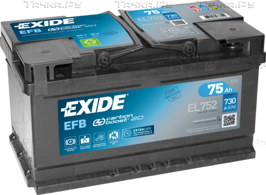 Аккумулятор Exide EFB для Saab 9-3 II 2002-2015. Артикул EL752