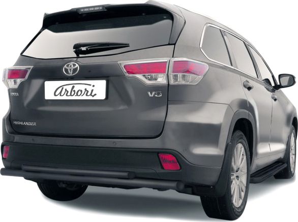 Защита Arbori заднего бампера d57+d42 двойная радиусная для Toyota Highlander III 2014-2026. Артикул AFZDATHI1412B