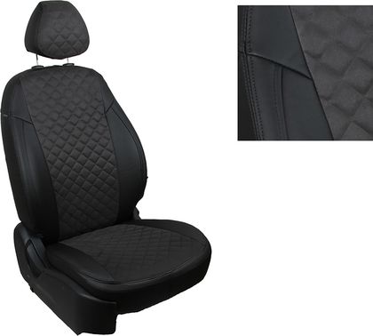 Чехлы Seintex (алькантара) на сидения (зад. спинка сплошная) для Renault Logan I 2004-2013, цвет Черный ромб. Артикул 96225