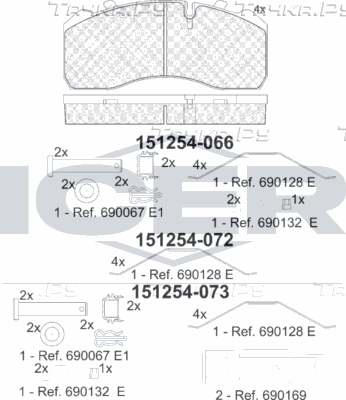 Тормозные колодки Icer передние/задние для MAN TGM 2005-2026. Артикул 151254-073
