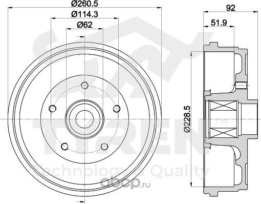 Барабан тормозной RENAULT DUSTER/KAPTUR 14 (Tyren). Артикул TYR1311781