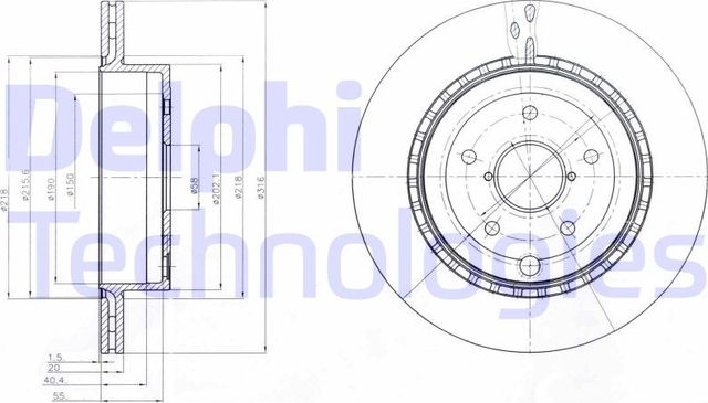 Тормозной диск Delphi задний для Subaru Impreza III 2008-2013. Артикул BG4287