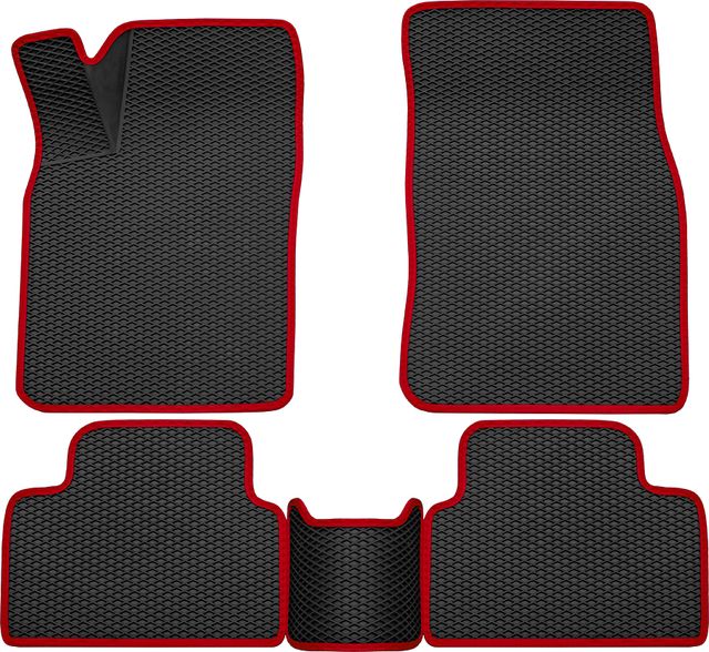 Коврики Rezkon 3D EVA ромб резиновые для салона Nissan Qashqai II 2014-2026 Красный кант. Артикул 9225020204