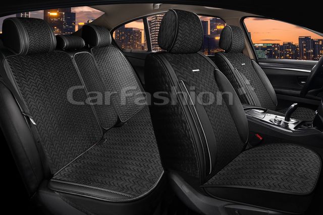 Накидки универсальные CarFashion Shevron Plus для авто, цвет Черный/Черный/Серый/Серый. Артикул 22753