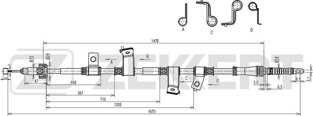 Трос ручника (тросик ручного тормоза) Zekkert. Артикул BZ-1208