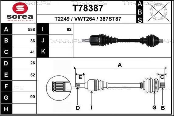 Полуось (привод в сборе, приводной вал) EAI. Артикул T78387