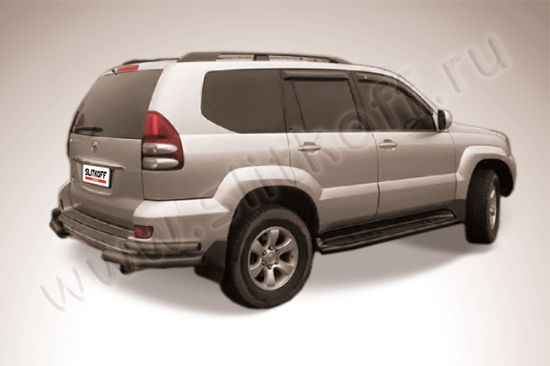 Защита Slitkoff задняя d76/42 уголки двойные ЧЕРНАЯ матовая для Toyota Land Cruiser Prado 120 2002-2009. Артикул TLCP005B
