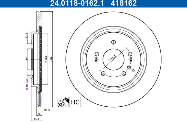 Тормозной диск ATE. Артикул 24.0118-0162.1